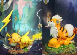 Pokemon Playing Series 005 Raichu Racing With Pikachu & 006 Growlithe Press Charmander - Pokemon Resin Statue - WASP Studios