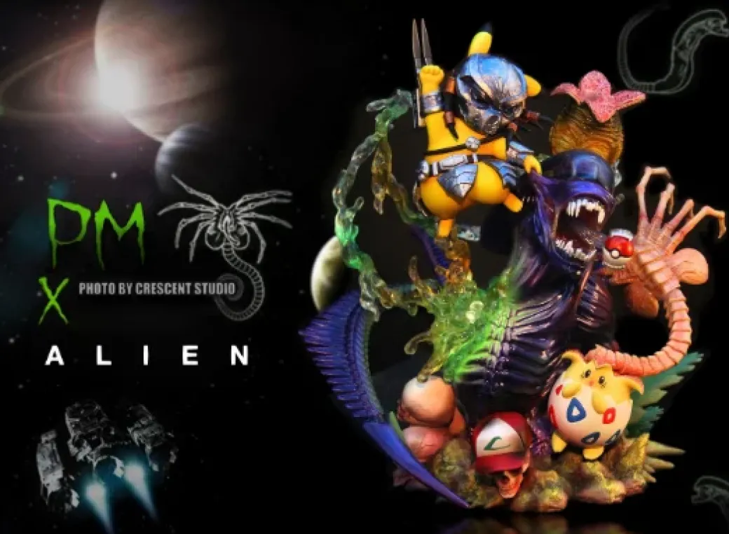 Predator Cosplay Pikachu vs Alien - Pokemon Alien Resin Statue - Crescent-Studios