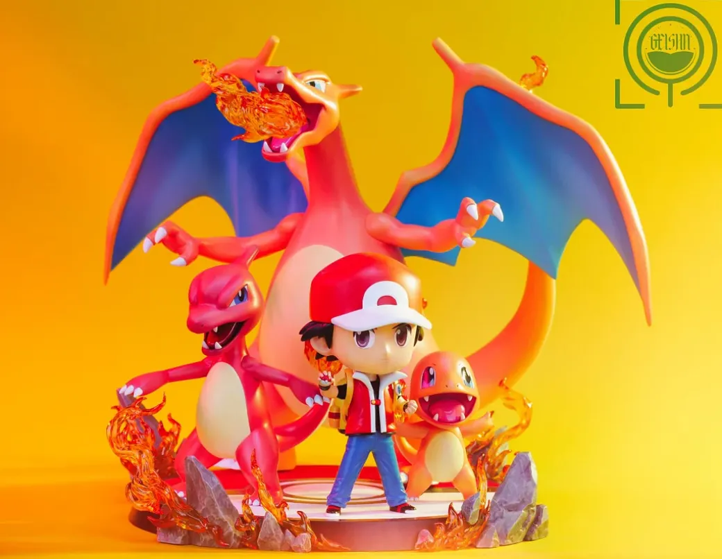 Red & Charizard Family - Pokemon Resin Statue - GElSHA Studio