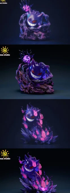 Shadow Ball Gengar & Will-O-Wisp Gengar with LED - Pokemon Resin Statue - sun Studio