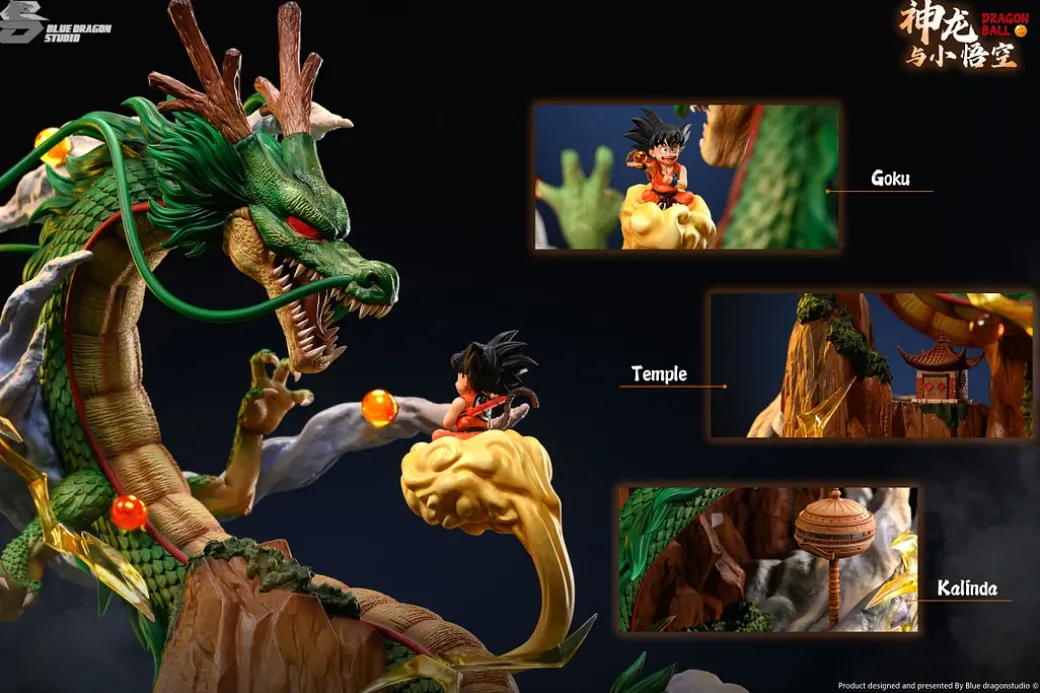Shenron & Son Goku with LED - Dragon Ball Resin Statue - Blue Dragon Studio