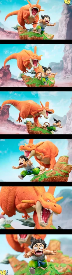 Small & Big Scale Dinosaur Chasing Son Gohan - Dragon Ball Resin Statue - DB Studios