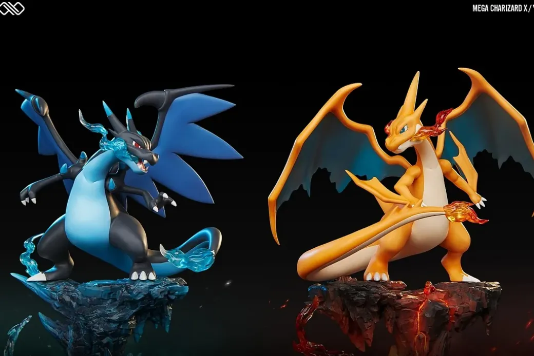 Small & Big Scale Mega Charizard X & Mega Charizard Y - Pokemon Resin Statue - Unlimited Studios