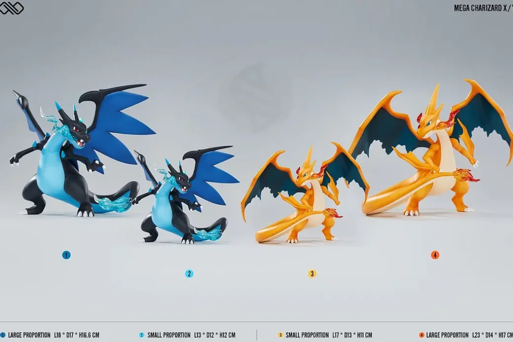 Small & Big Scale Mega Charizard X & Mega Charizard Y - Pokemon Resin Statue - Unlimited Studios