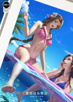 Swimsuit Aerith Gainsborough & Tifa Lockheart Decorative Painting - (FF7) Final Fantasy VII Decorative Painting - Mystical Art Studios