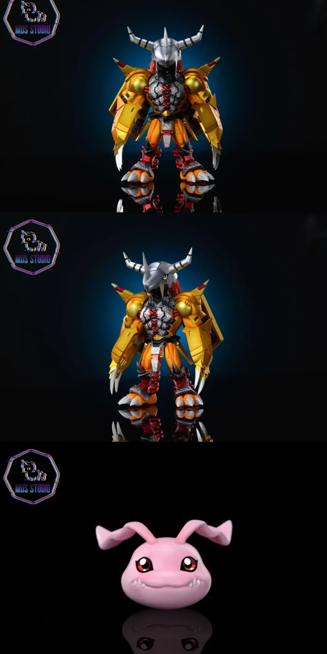 WarGreymon & Black WarGreymon & Koromon - Digimon Resin Statue - MDS Studio