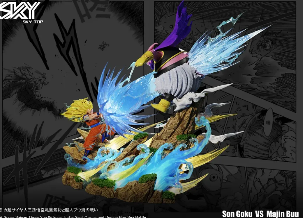 WCF Scale Super Saiyan 3 Son Goku VS Buu - Dragon Ball Resin Statue - Sky Top Studios