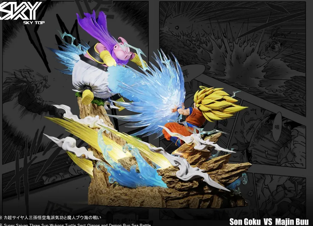 WCF Scale Super Saiyan 3 Son Goku VS Buu - Dragon Ball Resin Statue - Sky Top Studios
