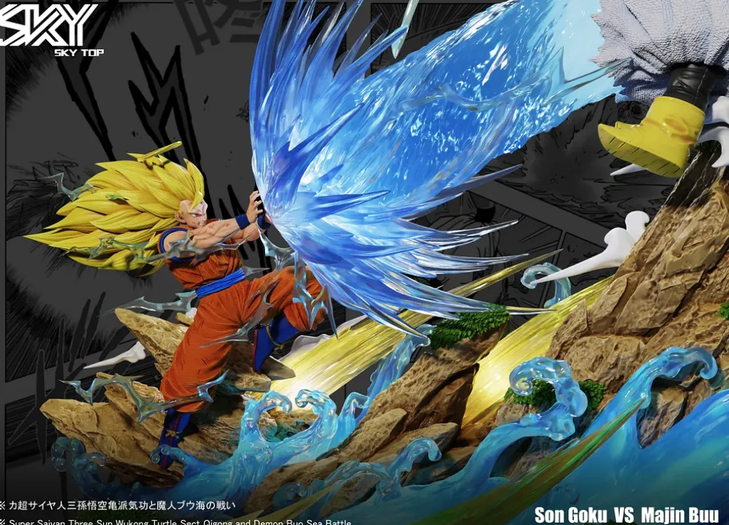WCF Scale Super Saiyan 3 Son Goku VS Buu - Dragon Ball Resin Statue - Sky Top Studios