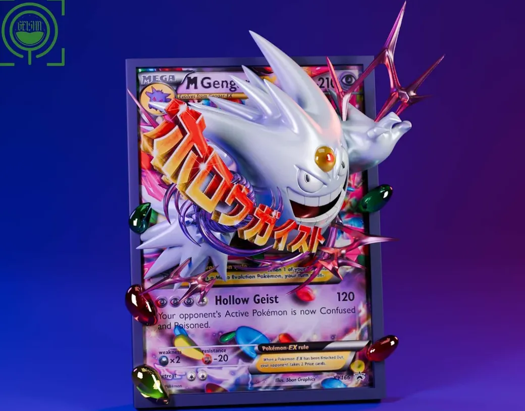 White Mega Gengar Coming Out From Pokemon Card - Pokemon Resin Statue - GEISHA Studio