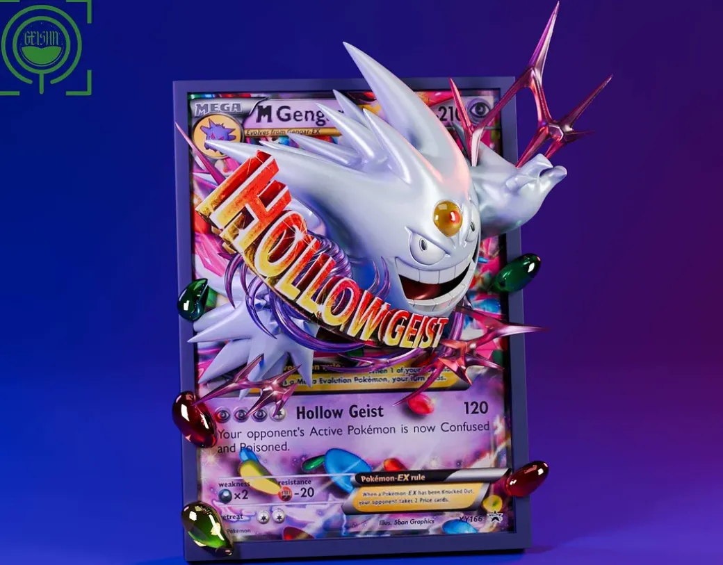 White Mega Gengar Coming Out From Pokemon Card - Pokemon Resin Statue - GEISHA Studio