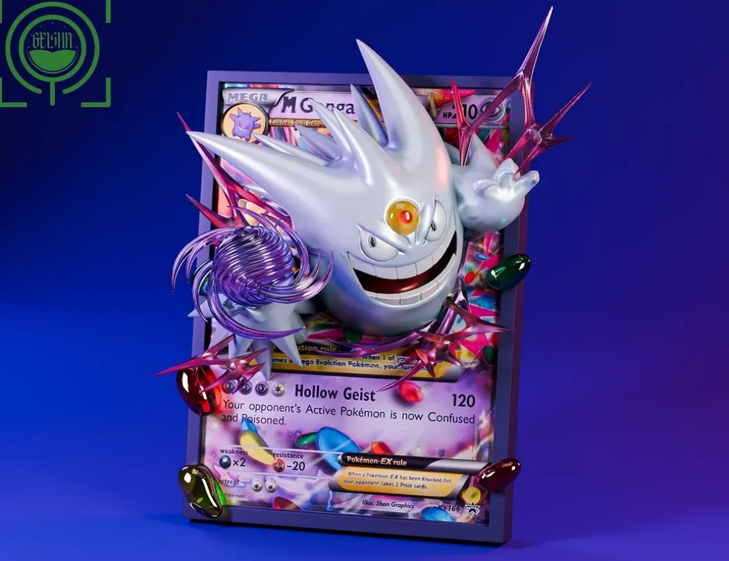 White Mega Gengar Coming Out From Pokemon Card - Pokemon Resin Statue - GEISHA Studio