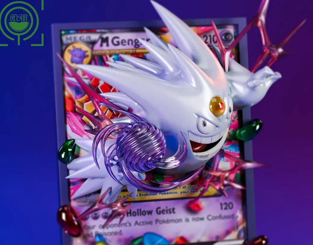 White Mega Gengar Coming Out From Pokemon Card - Pokemon Resin Statue - GEISHA Studio